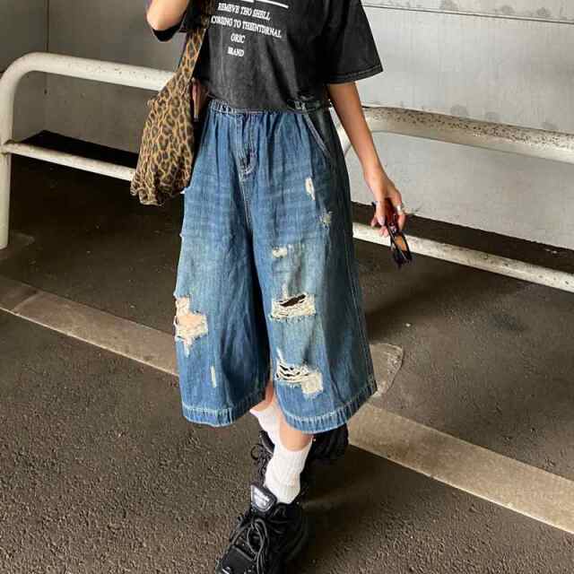 デニムダメージハーフパンツ