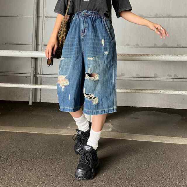 デニムダメージハーフパンツ