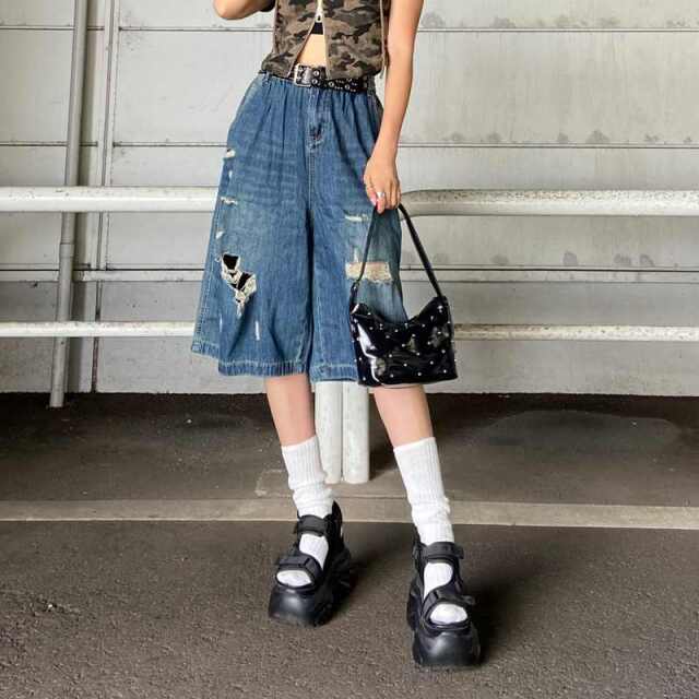 デニムダメージハーフパンツ