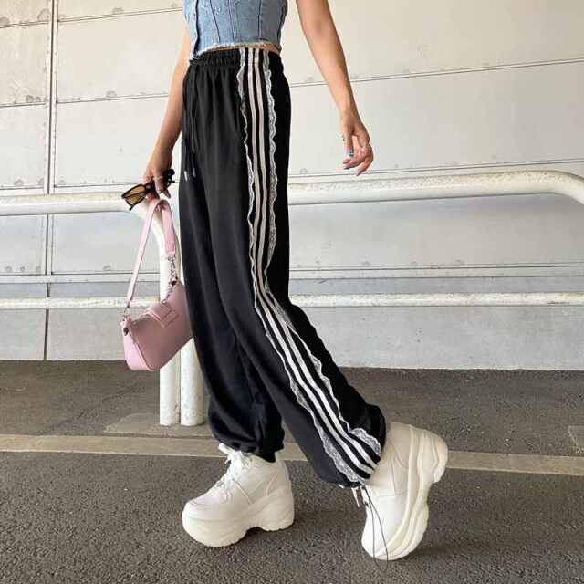 ラインレースカットワイドパンツ