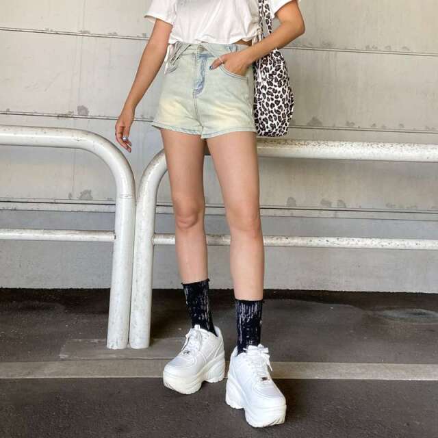 ウエスト折り返しデニムショートパンツ
