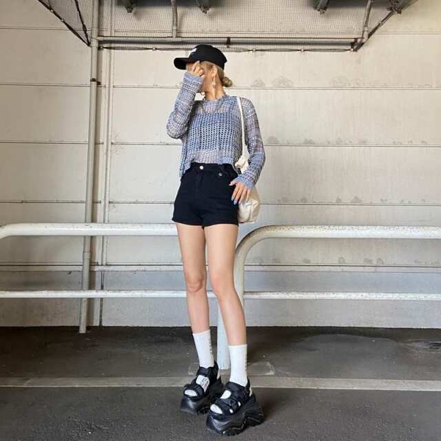ウエスト折り返しデニムショートパンツ