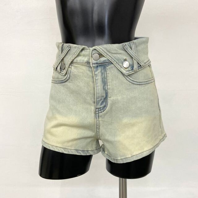 ウエスト折り返しデニムショートパンツ