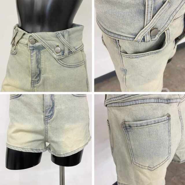 ウエスト折り返しデニムショートパンツ