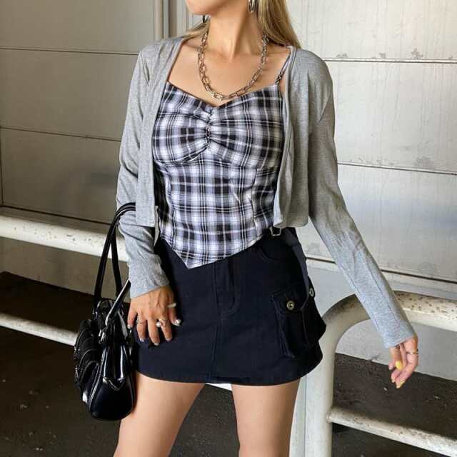 チェックキャミ・カーディガンセット