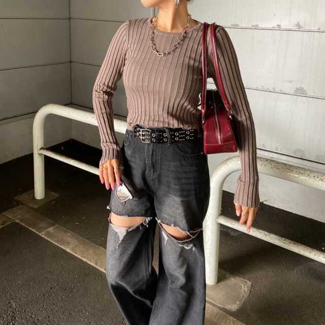 リブショートトップス