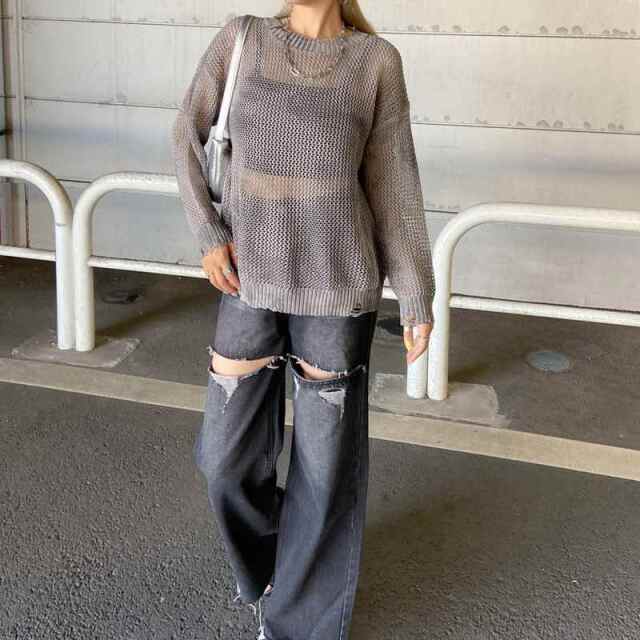ムラ透かしプルオーバー