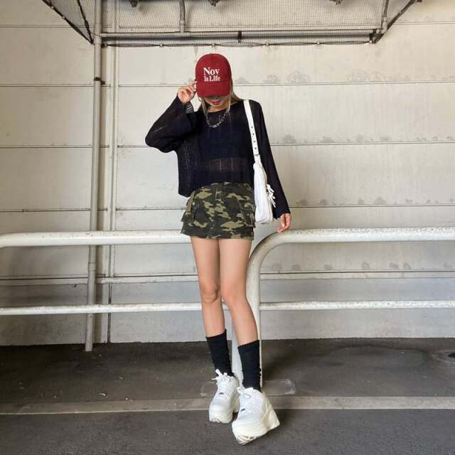 ウエストベルトツイルスカート