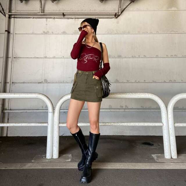 ウエストベルトツイルスカート