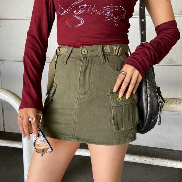 ウエストベルトツイルスカート