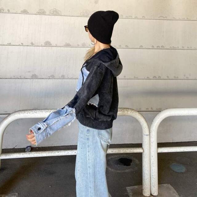 デニム切替ブリーチZIPパーカー