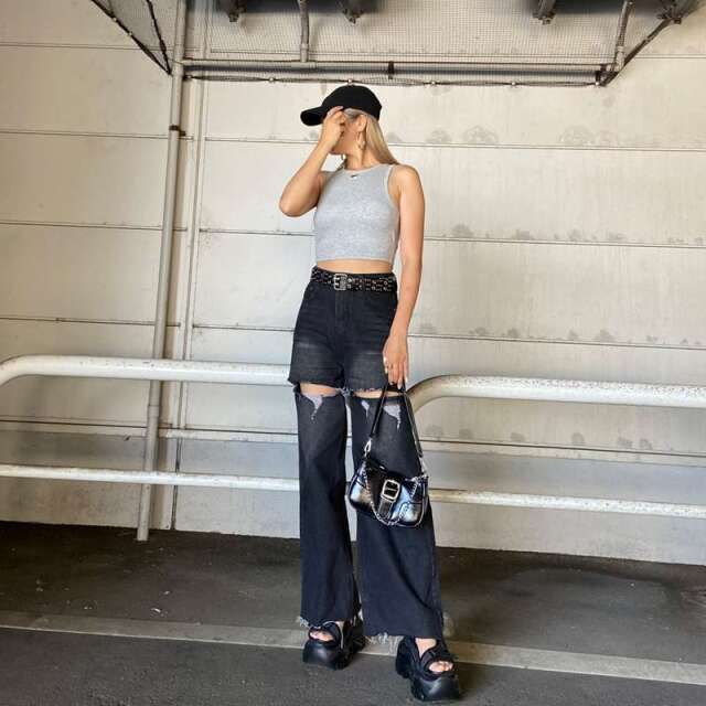 シルバープレートリブタンクトップ