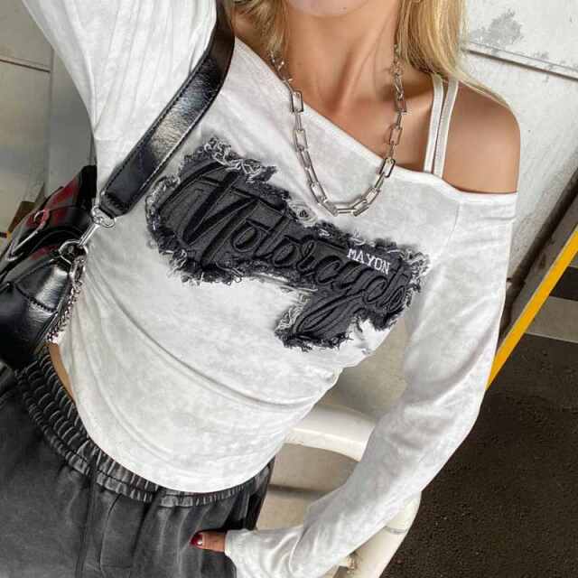 デニムロゴワンショルダーTシャツ