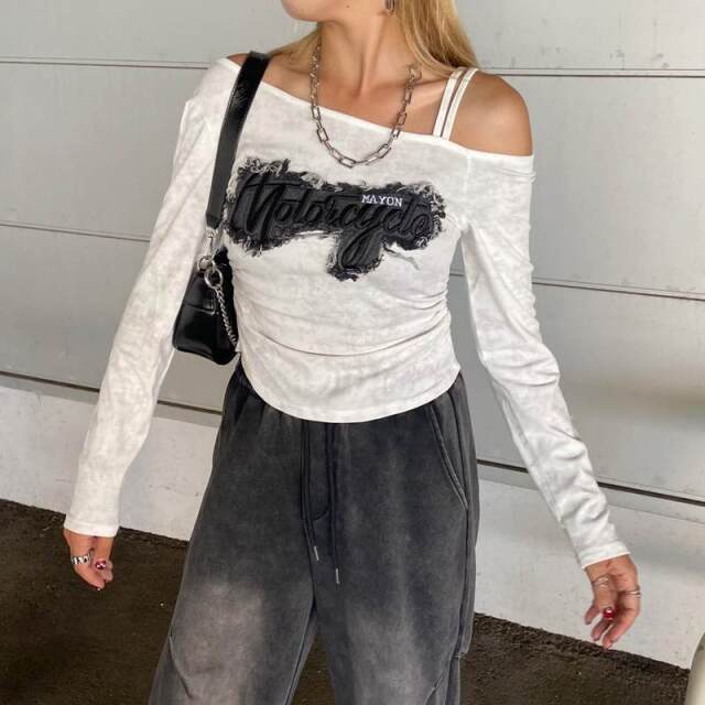 デニムロゴワンショルダーTシャツ