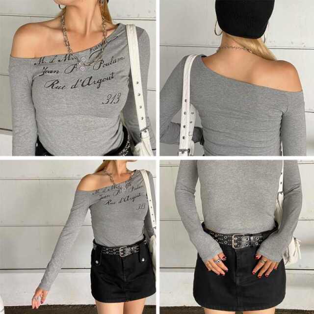 オフショルダーロゴTシャツ