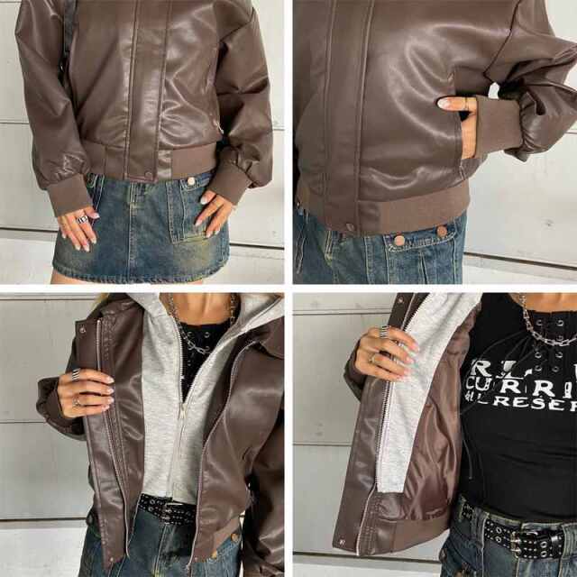 合成皮革パーカーアンサンブル風ブルゾン