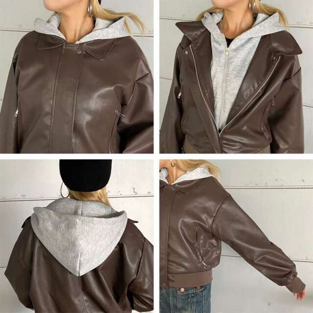 合成皮革パーカーアンサンブル風ブルゾン