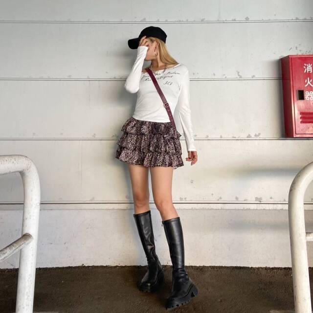 ヒョウ柄ティアードスカート