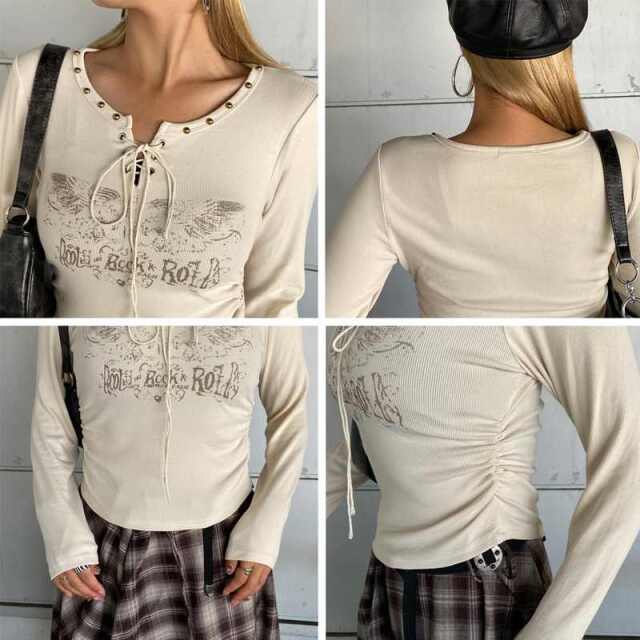 リベットモチーフロゴレースアップトップス