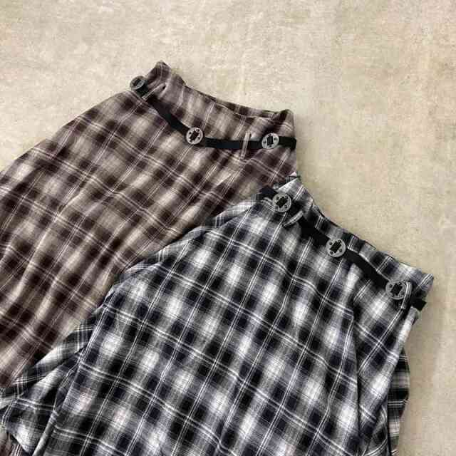 ベルト付きイレヘムチェックロングスカート