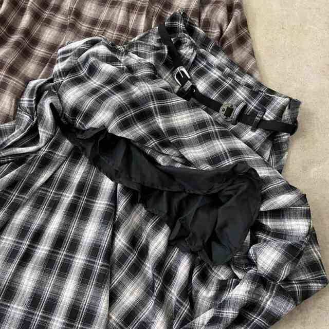 ベルト付きイレヘムチェックロングスカート