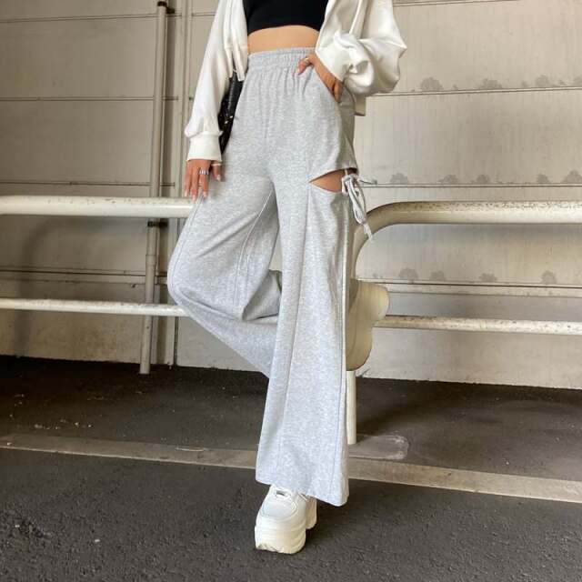 サイドスリットリボンカットワイドパンツ