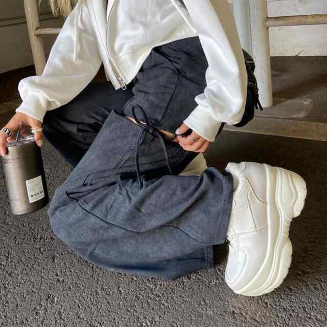 サイドスリットリボンカットワイドパンツ
