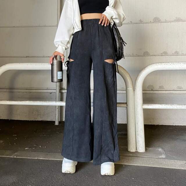 サイドスリットリボンカットワイドパンツ