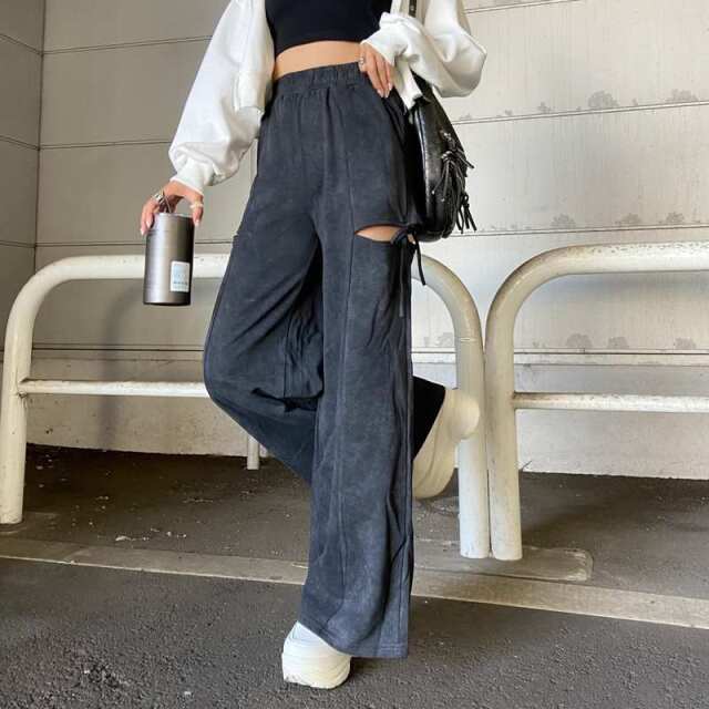 サイドスリットリボンカットワイドパンツ