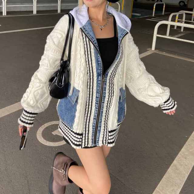 non-hedge ケーブルニットデニム切替フード|TiMTiMオンラインストア