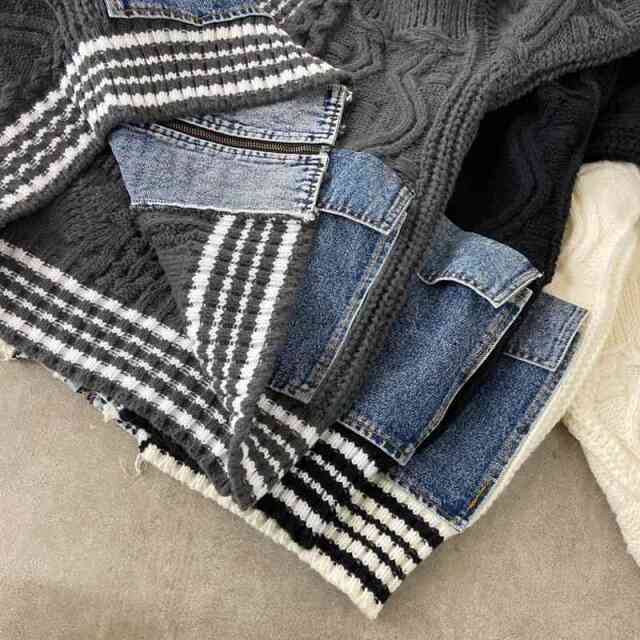 【美品】ダイアグラム ケーブルニット 切り替え デニムジャケット 異素材 美品ダイアグラム ケーブルニット デニムジャケット ボタン 切り替え