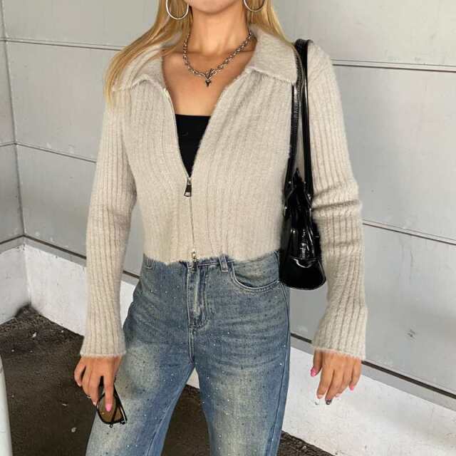 WZIPシャギーニットポロ