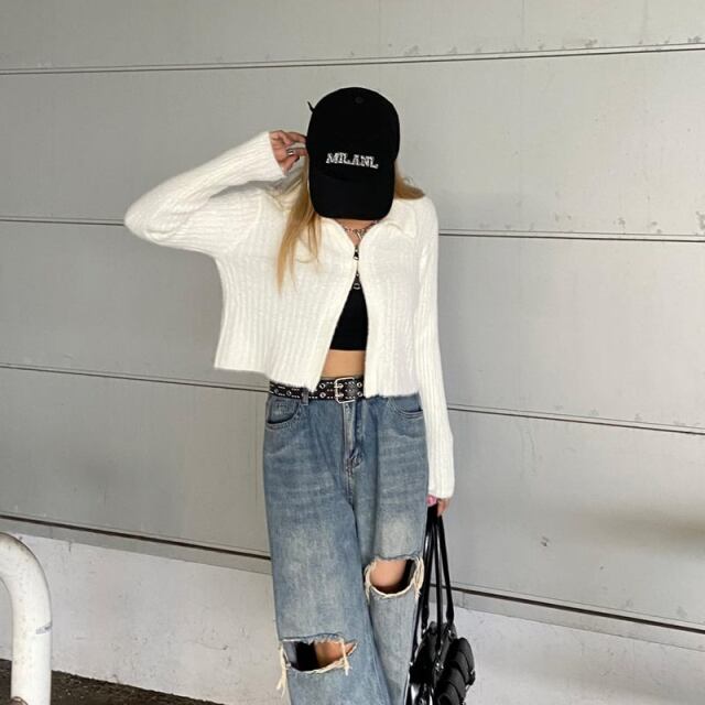 WZIPシャギーニットポロ