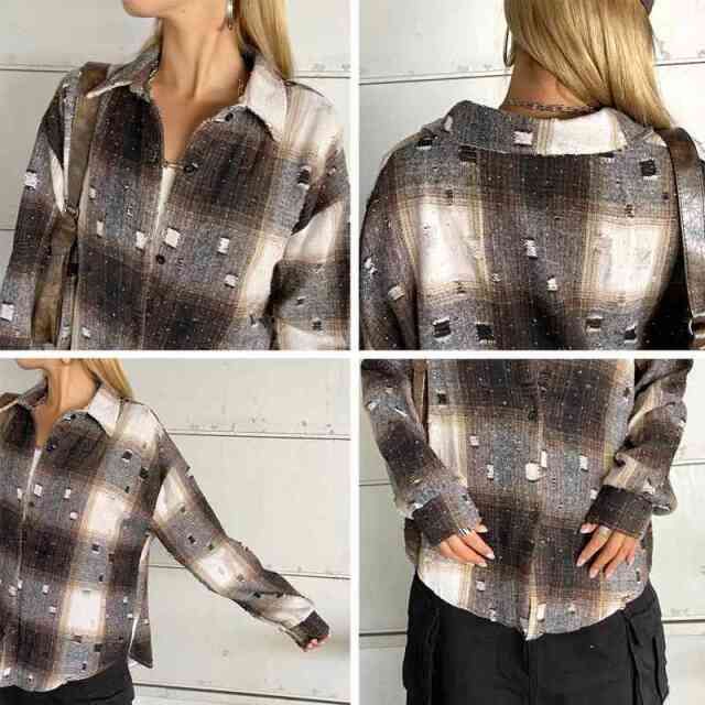 ダメージチェックシャツ