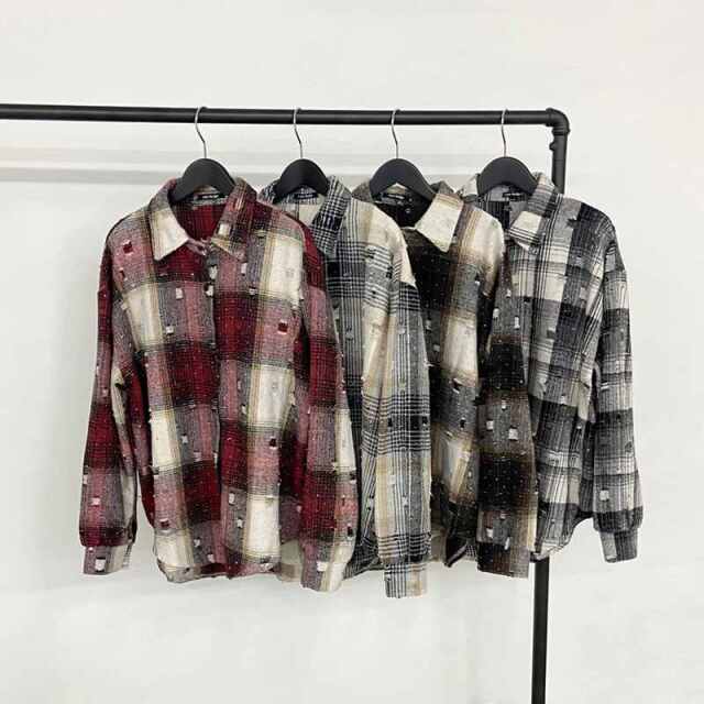 ダメージチェックシャツ