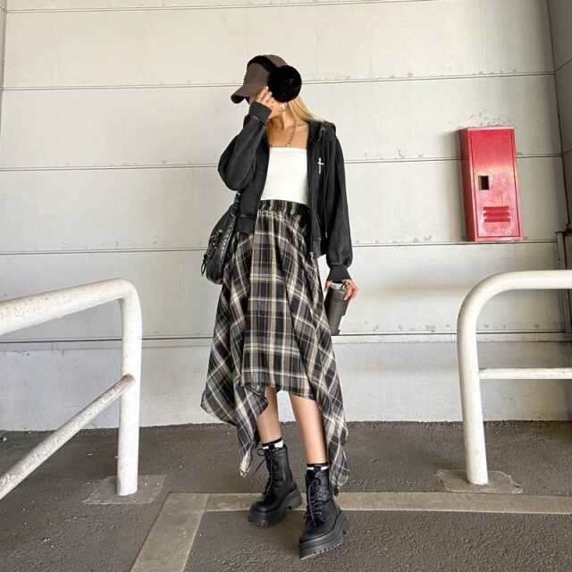 イレヘムチェックロングスカート