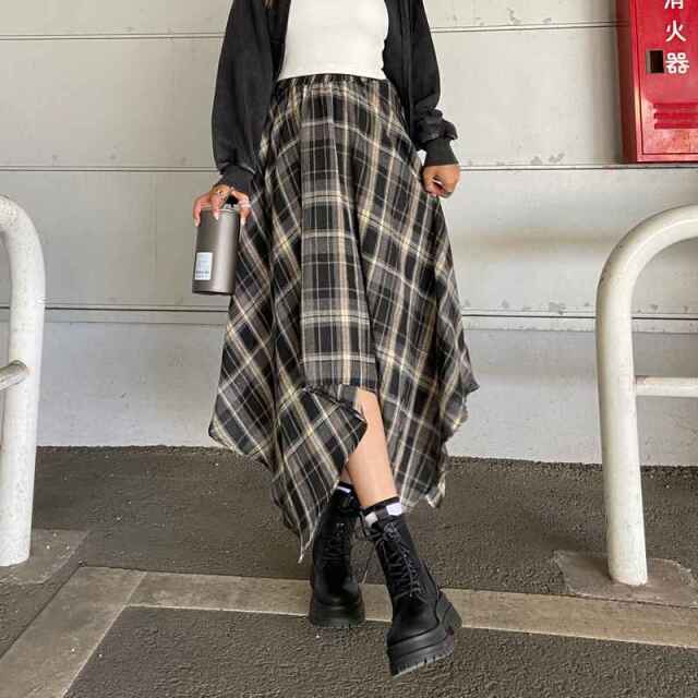 イレヘムチェックロングスカート