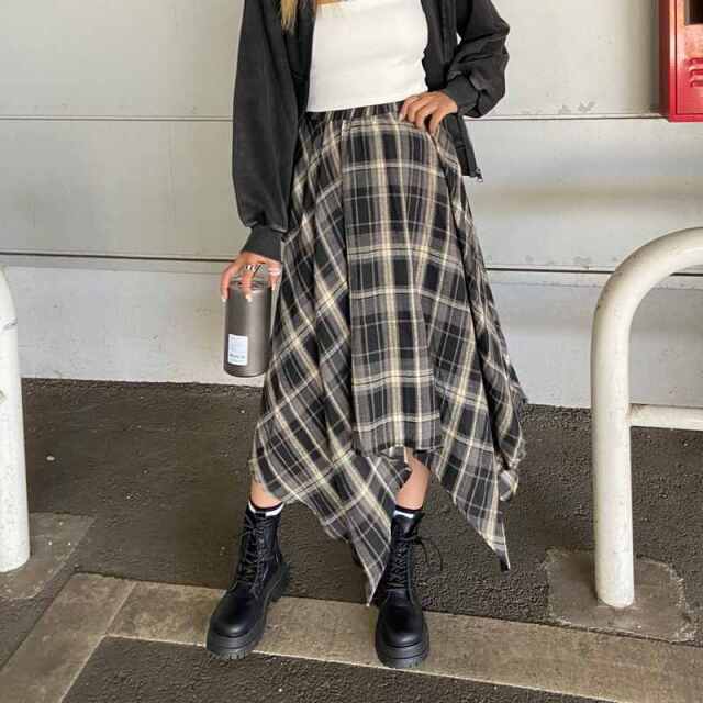 イレヘムチェックロングスカート