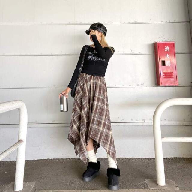 イレヘムチェックロングスカート