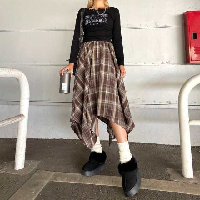 イレヘムチェックロングスカート