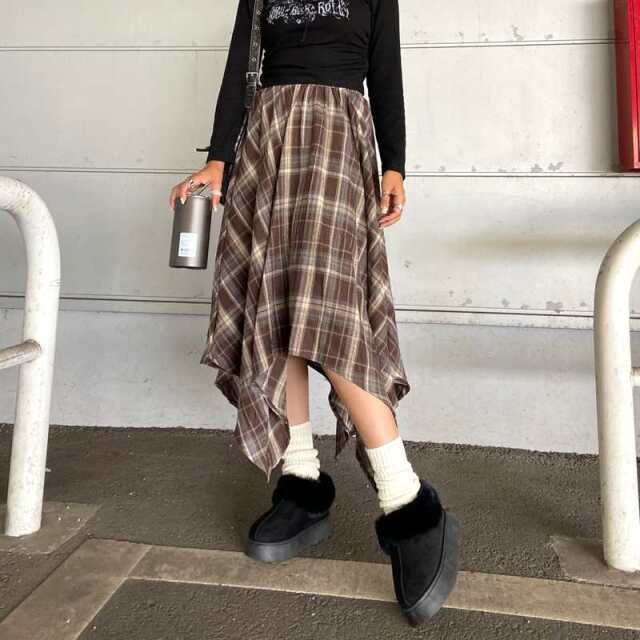 イレヘムチェックロングスカート