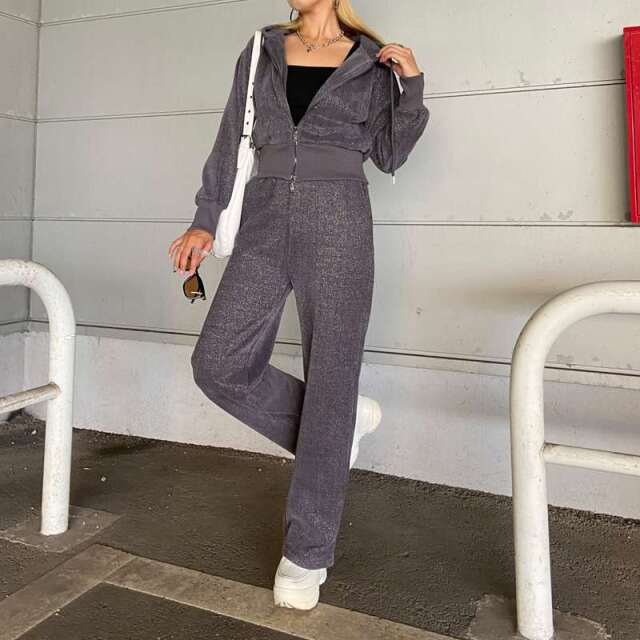 ラメZIPパーカー・パンツセットアップ