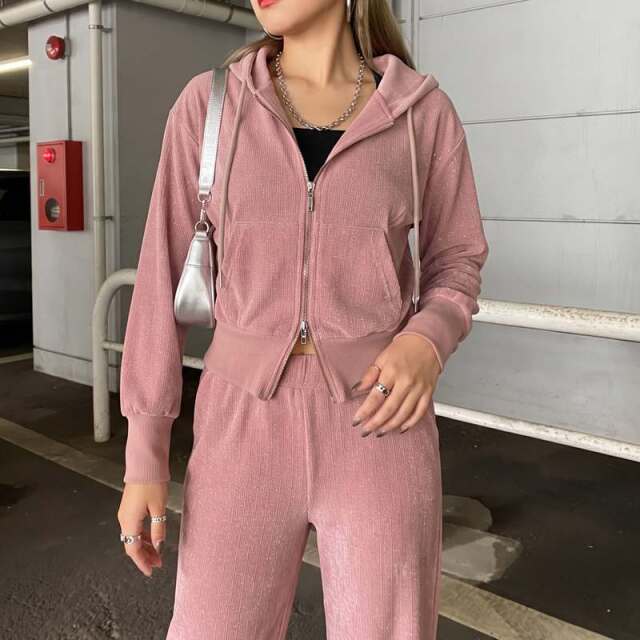 ラメZIPパーカー・パンツセットアップ