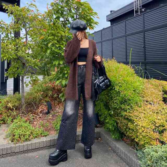 ストーンデニムワイドパンツ