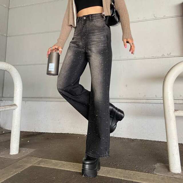 ストーンデニムワイドパンツ