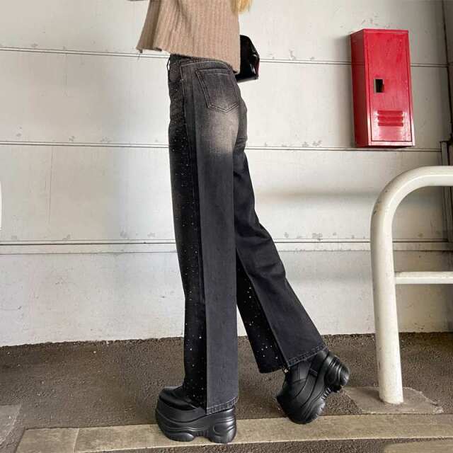 ストーンデニムワイドパンツ