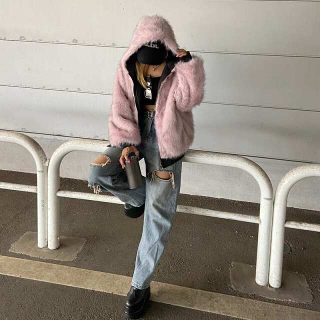 リバーシブルファーフードブルゾン