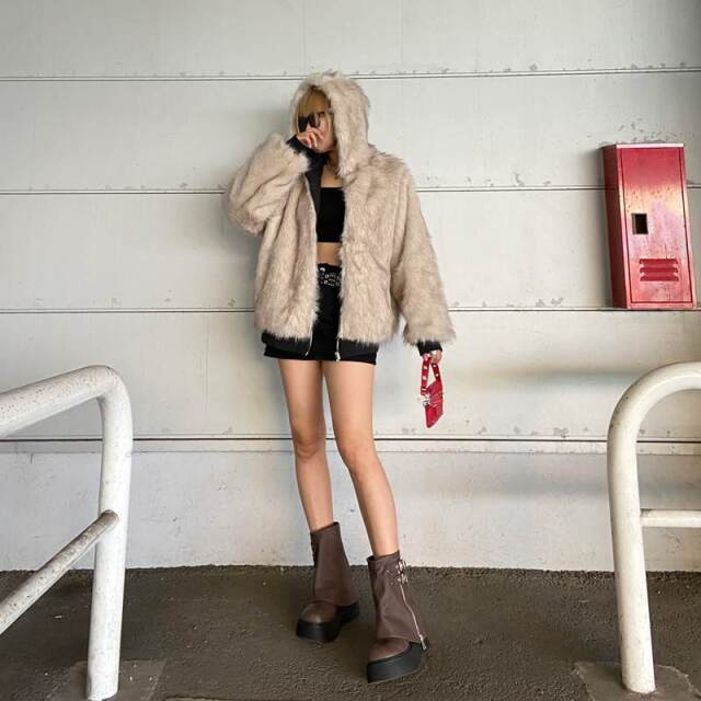 リバーシブルファーフードブルゾン