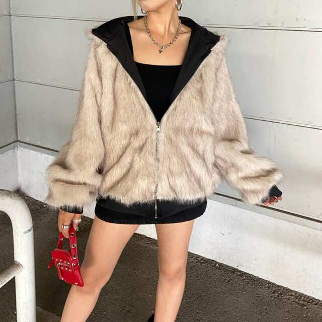 リバーシブルファーフードブルゾン