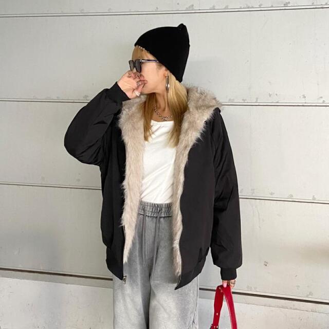 リバーシブルファーフードブルゾン